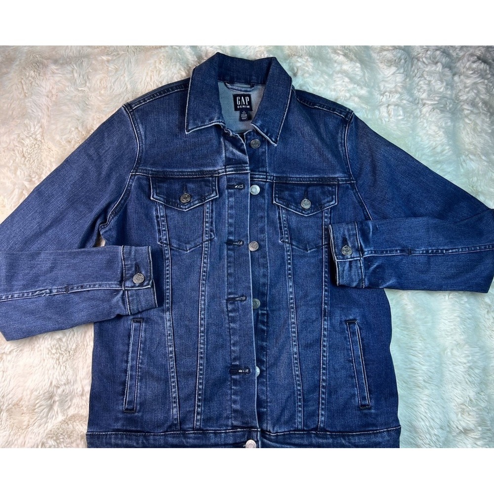 GAP Denim Jean Jacket Mens Small Tall Blue Medium Wash Button Up Trucker A8